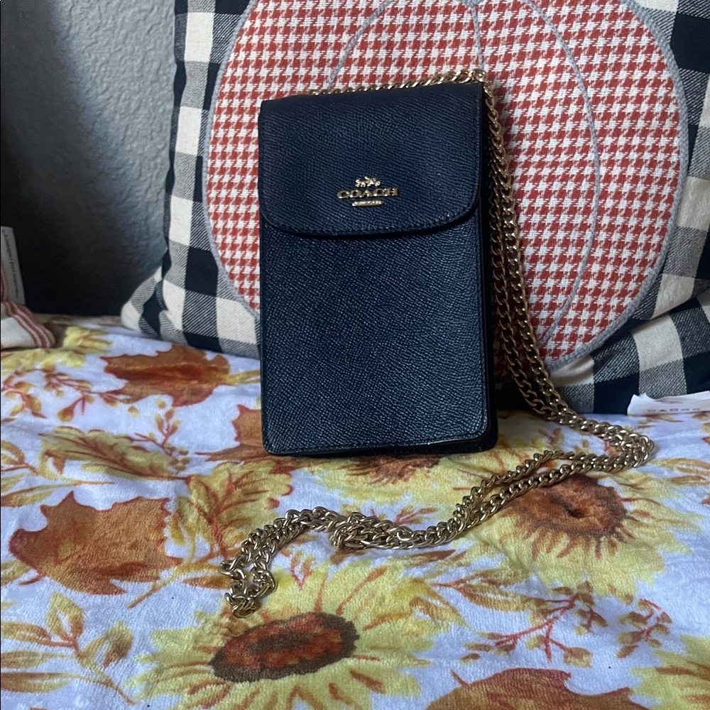 Coach Navy Mini Bag with Gold Chain